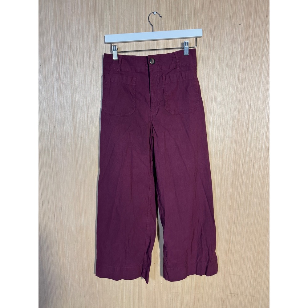 Maeve Anthropologie The Colette Wide Leg Cropped Pants Burgundy 28 High Rise